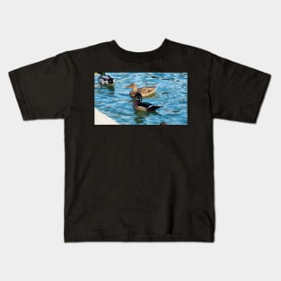 Wood Duck and a Mallard Duck Swimming Together Kids T-Shirt